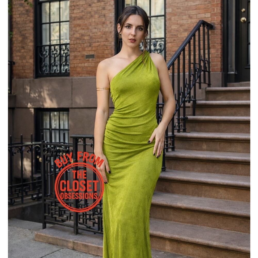 MANGO Green Asymmetrical Midi Dress NWT One Shoulder Wedding Guest Resort Dress - Picture 9 of 16